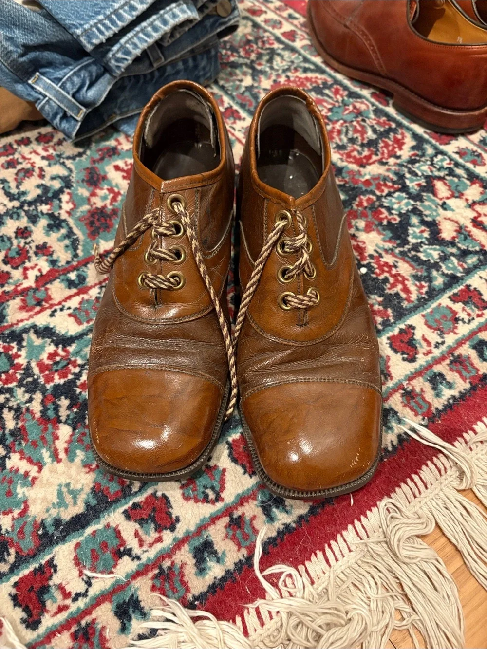 Men's Brown Leather Cap-Toe Dress Shoes